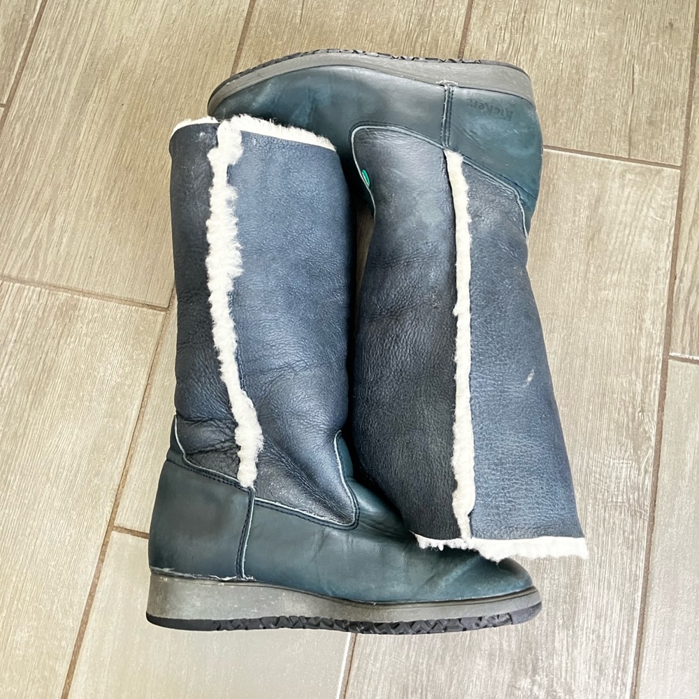 Kickers Boots Womens Size 6 US 36 EU Blue Leather Shearling Lined Tall Pull On